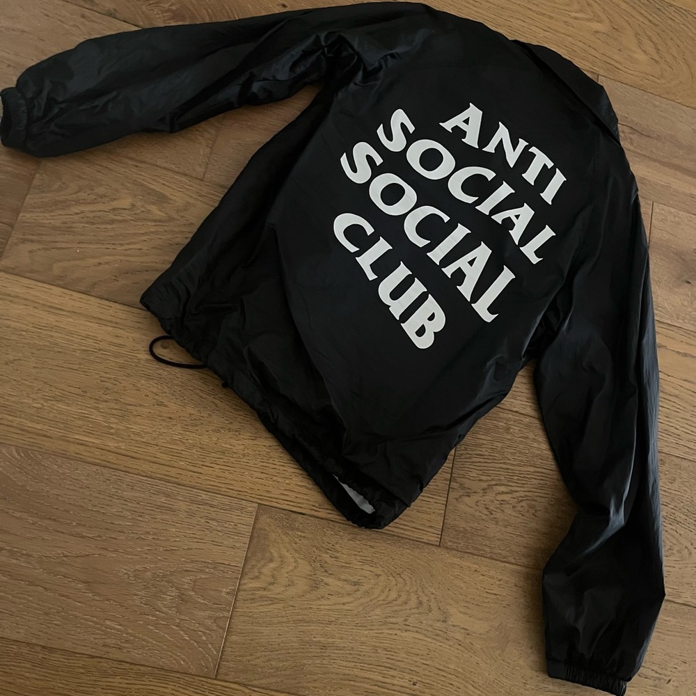 Anti Social Social Club bomber Coaches Jacket in size small. Black color